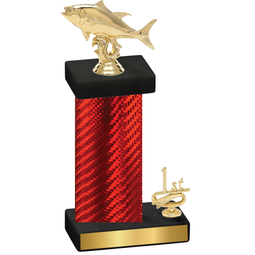 Accented Single Red Carbon Fiber First Place Fishing Trophy