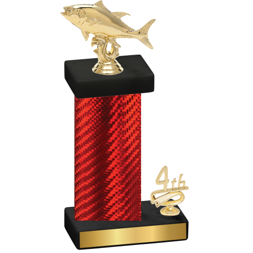 Accented Single Red Carbon Fiber Fourth Place Fishing Trophy