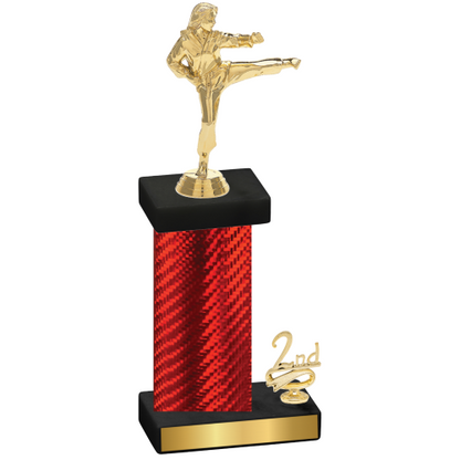 Accented Single Red Carbon Fiber Second Place Karate Trophy