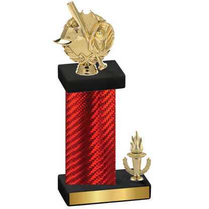 Accented Single Red Carbon Fiber Victory Baseball Trophy