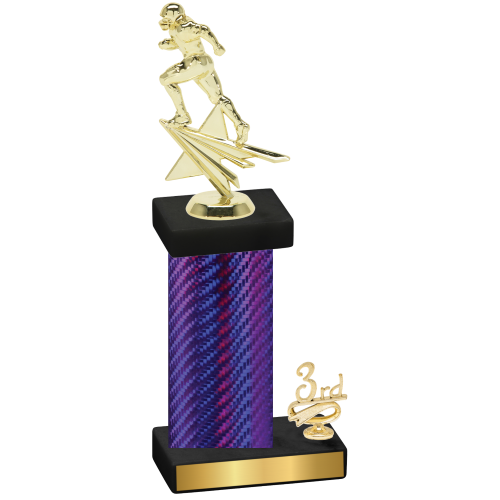 Accented Single Purple Carbon Fiber Third Place Football Trophy