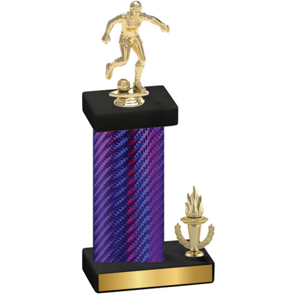 Accented Single Purple Carbon Fiber Victory Soccer Trophy