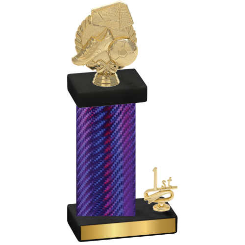 Accented Single Purple Carbon Fiber First Place Soccer Trophy