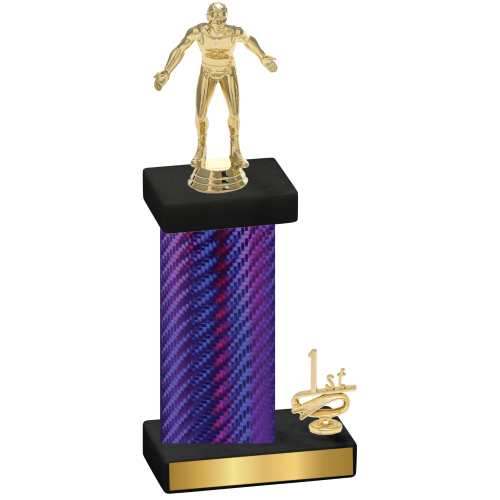 Accented Single Purple Carbon Fiber First Place Wrestling Trophy