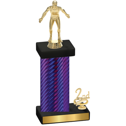 Accented Single Purple Carbon Fiber Second Place Wrestling Trophy