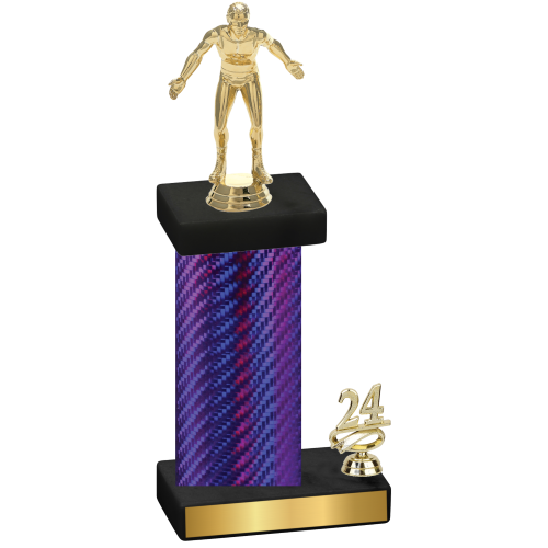 Accented Single Purple Carbon Fiber Year Wrestling Trophy