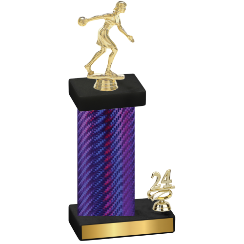 Accented Single Purple Carbon Fiber Year Bowling Trophy