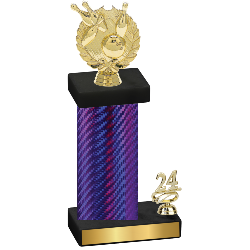 Accented Single Purple Carbon Fiber Year Bowling Trophy