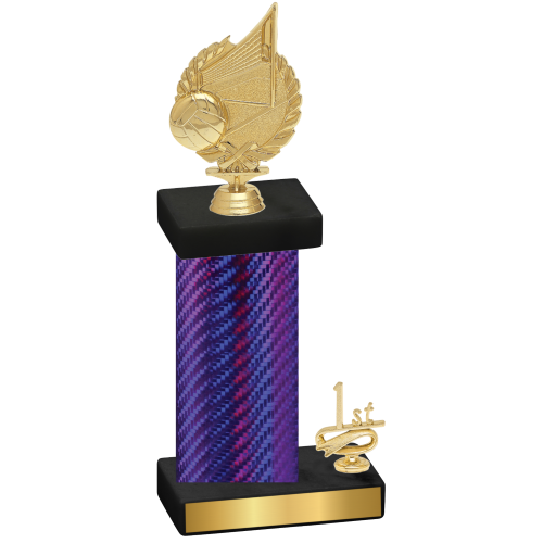 Accented Single Purple Carbon Fiber First Place Volleyball Trophy