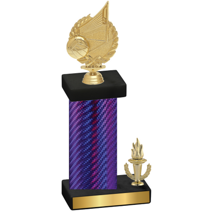 Accented Single Purple Carbon Fiber Victory Volleyball Trophy