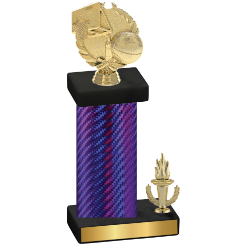 Accented Single Purple Carbon Fiber Victory Basketball Trophy