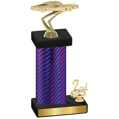 Accented Single Purple Carbon Fiber Second Place Cars Trophy