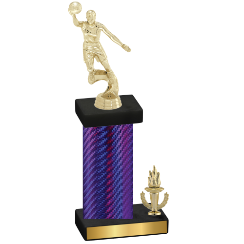 Accented Single Purple Carbon Fiber Victory Basketball Trophy