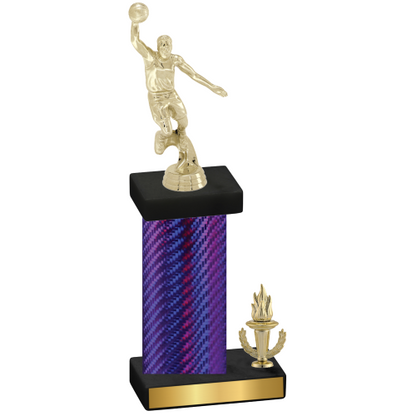 Accented Single Purple Carbon Fiber Victory Basketball Trophy