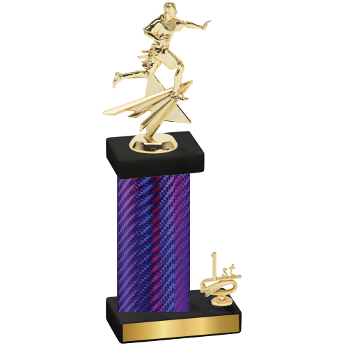 Accented Single Purple Carbon Fiber First Place Flag Football Trophy