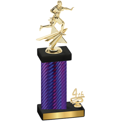 Accented Single Purple Carbon Fiber Fourth Place Flag Football Trophy