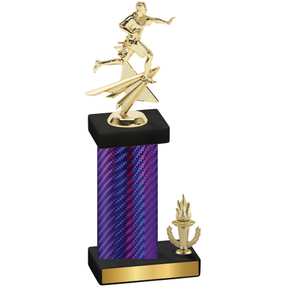 Accented Single Purple Carbon Fiber Victory Flag Football Trophy