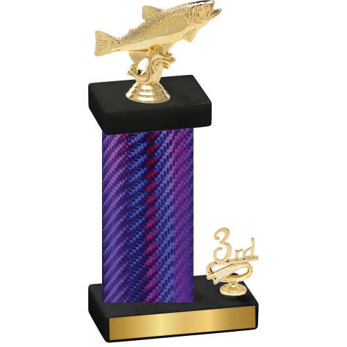 Accented Single Purple Carbon Fiber Third Place Fishing Trophy