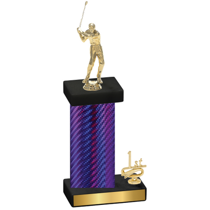 Accented Single Purple Carbon Fiber First Place Golf Trophy