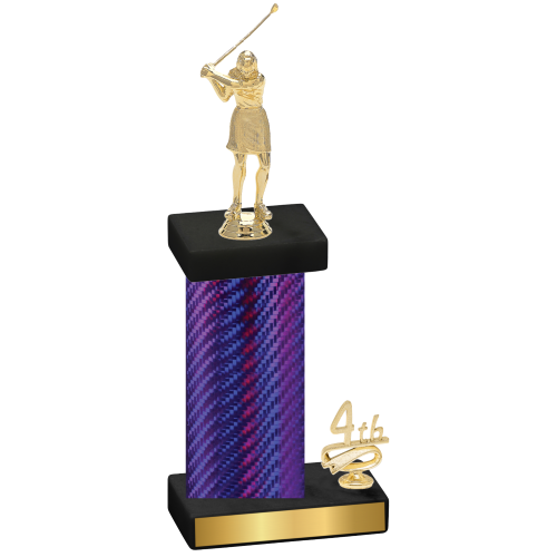 Accented Single Purple Carbon Fiber Fourth Place Golf Trophy