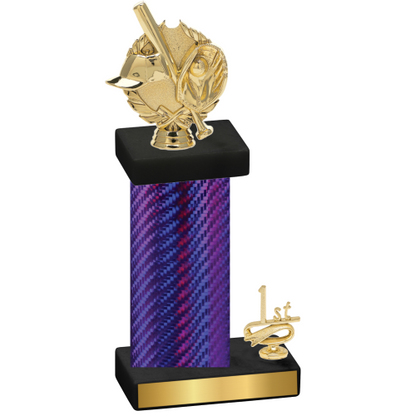 Accented Single Purple Carbon Fiber First Place Baseball Trophy