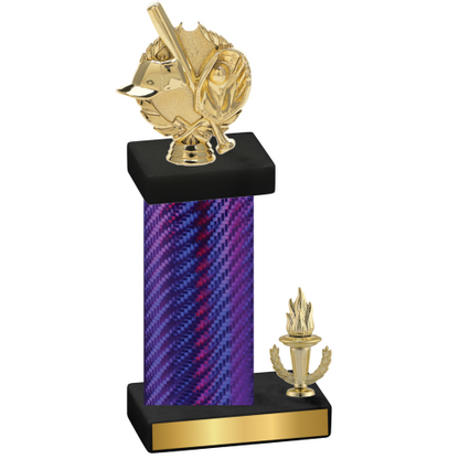 Accented Single Purple Carbon Fiber Victory Baseball Trophy