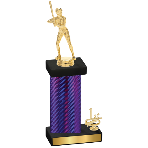 Accented Single Purple Carbon Fiber First Place Softball Trophy