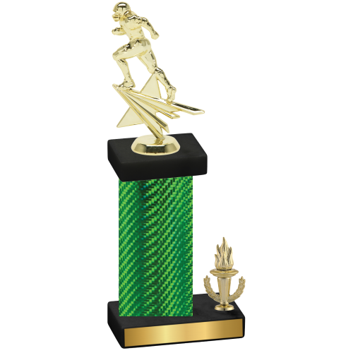 Accented Single Green Carbon Fiber Victory Football Trophy