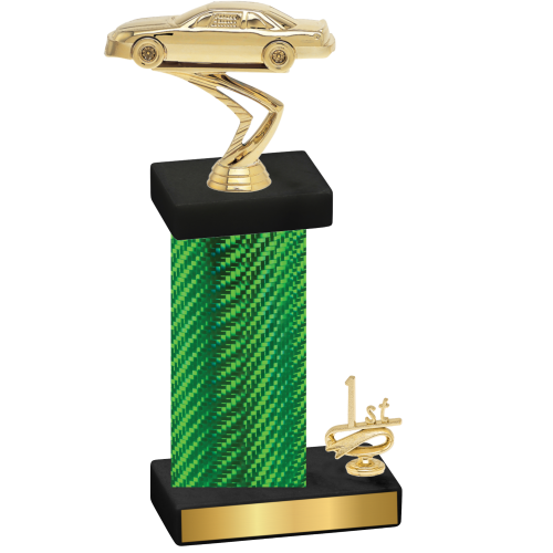 Accented Single Green Carbon Fiber First Place Cars Trophy