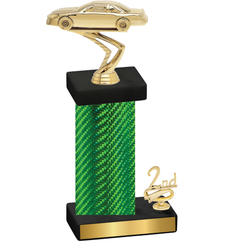 Accented Single Green Carbon Fiber Second Place Cars Trophy