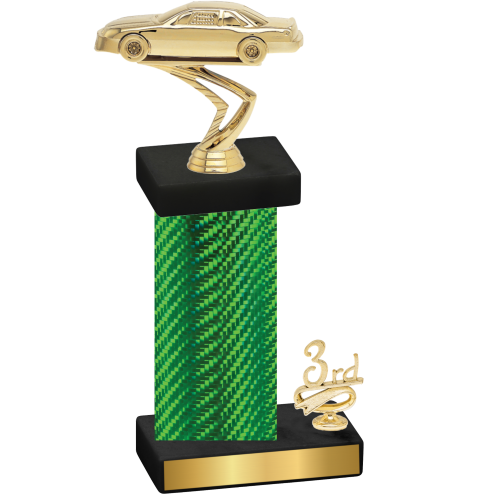 Accented Single Green Carbon Fiber Third Place Cars Trophy