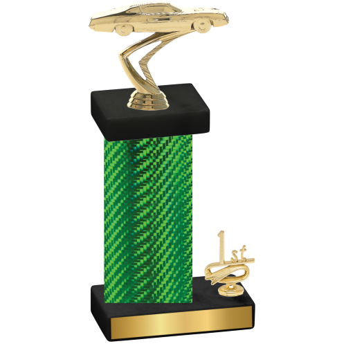 Accented Single Green Carbon Fiber First Place Cars Trophy