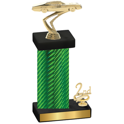 Accented Single Green Carbon Fiber Second Place Cars Trophy