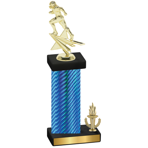 Accented Single Blue Carbon Fiber Victory Football Trophy