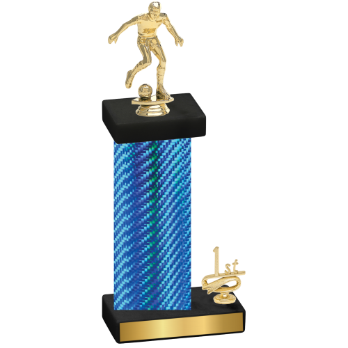 Accented Single Blue Carbon Fiber First Place Soccer Trophy