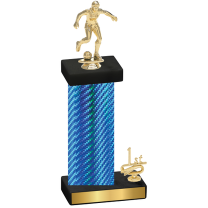 Accented Single Blue Carbon Fiber First Place Soccer Trophy