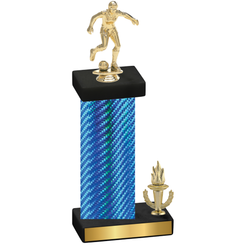 Accented Single Blue Carbon Fiber Victory Soccer Trophy