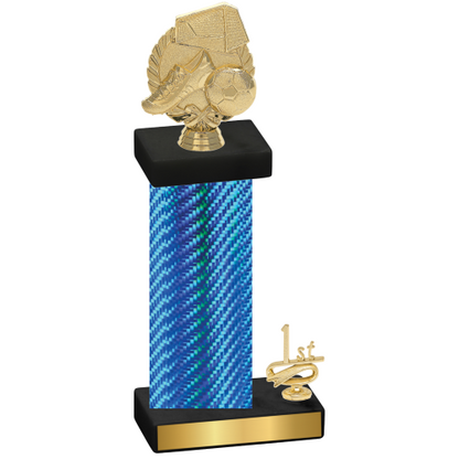 Accented Single Blue Carbon Fiber First Place Soccer Trophy