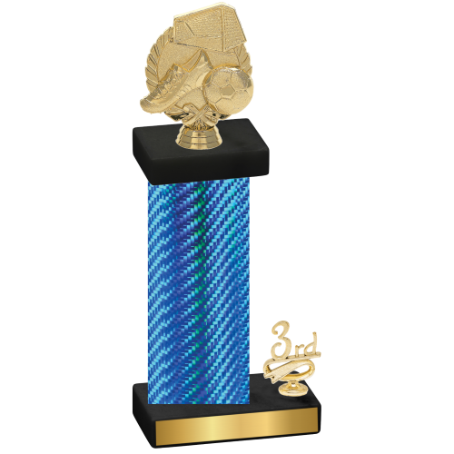 Accented Single Blue Carbon Fiber Third Place Soccer Trophy