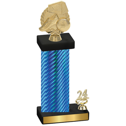 Accented Single Blue Carbon Fiber Year Soccer Trophy