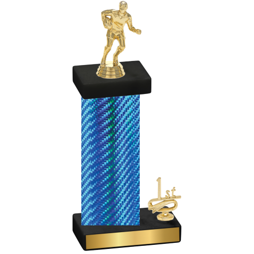 Accented Single Blue Carbon Fiber First Place Rugby Trophy