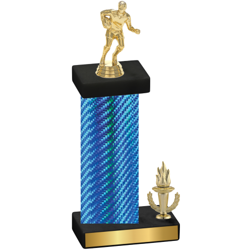 Accented Single Blue Carbon Fiber Victory Rugby Trophy