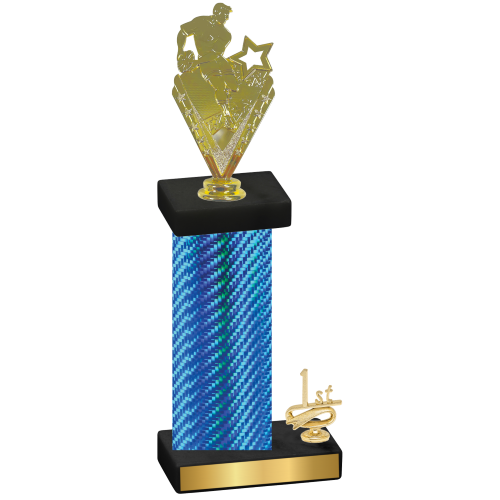 Accented Single Blue Carbon Fiber First Place Rugby Trophy