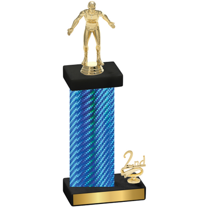 Accented Single Blue Carbon Fiber Second Place Wrestling Trophy