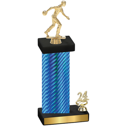 Accented Single Blue Carbon Fiber Year Bowling Trophy