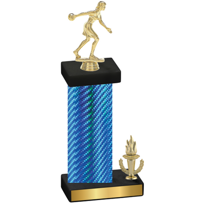 Accented Single Blue Carbon Fiber Victory Bowling Trophy