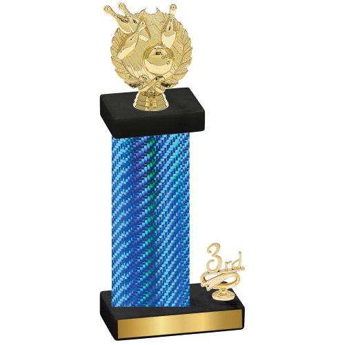 Accented Single Blue Carbon Fiber Third Place Bowling Trophy