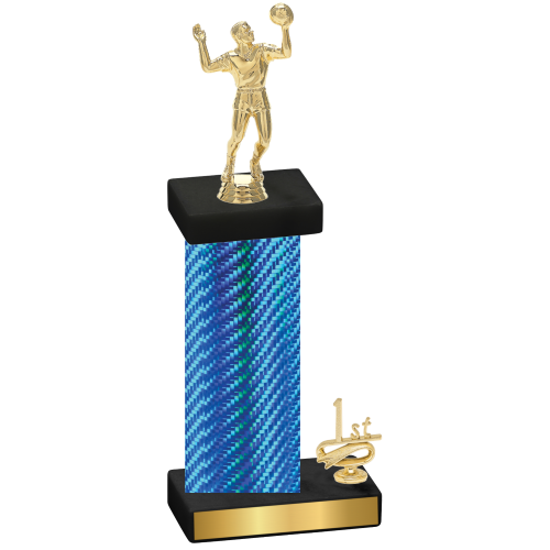 Accented Single Blue Carbon Fiber First Place Volleyball Trophy