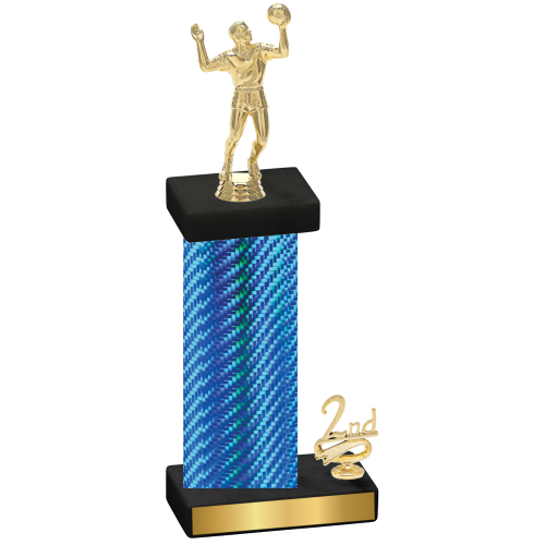 Accented Single Blue Carbon Fiber Second Place Volleyball Trophy