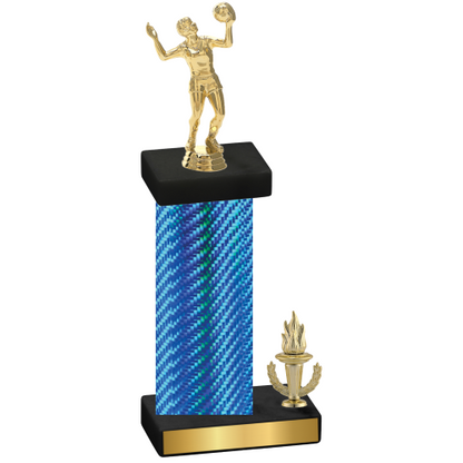 Accented Single Blue Carbon Fiber Victory Volleyball Trophy